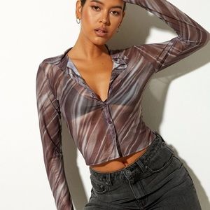 Sheer mesh button up shirt trendy y2k style
